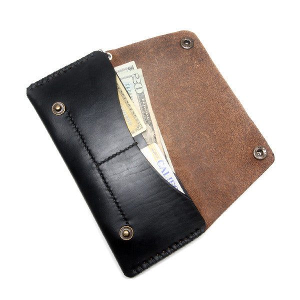 Black Leather Biker Wallet Open