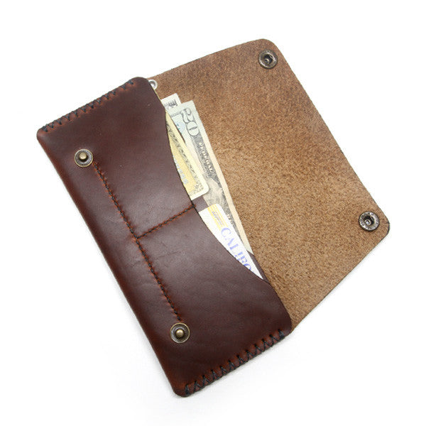 Brown Horween Long Biker Wallet Open