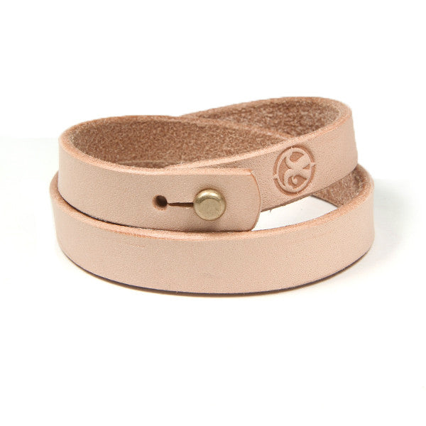 Double wrap natural veg tan leather stud bracelet