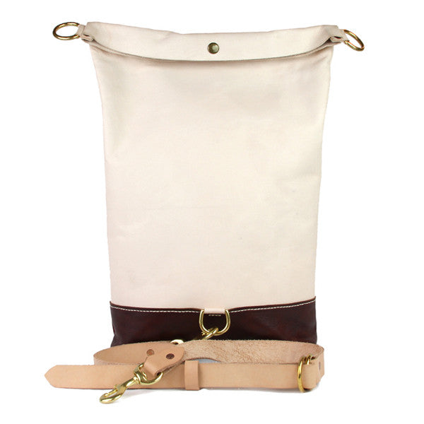 Leather rolltop bag open