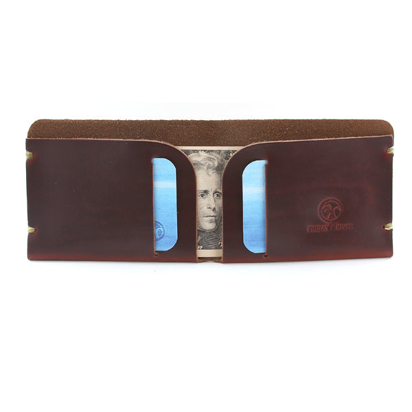 McGraw Minimal Leather Wallet Brown open with cards and cash