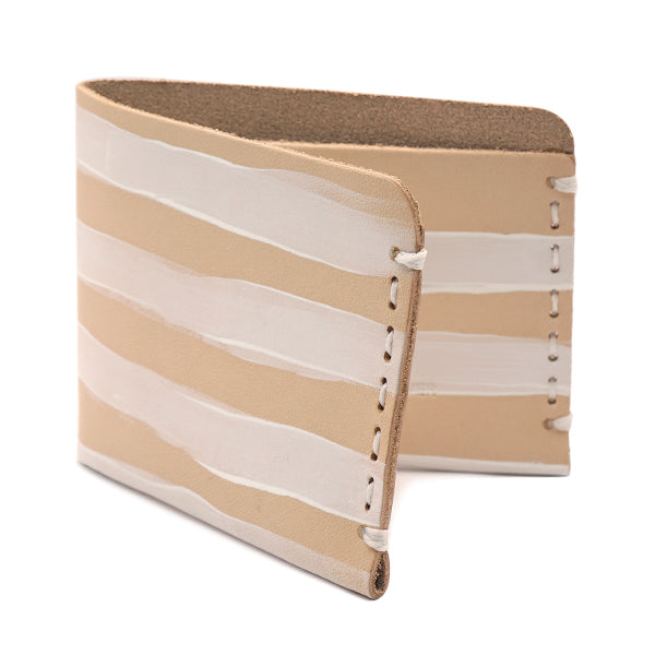 natural vegetable tanned leather wallet with hand painted white stripes