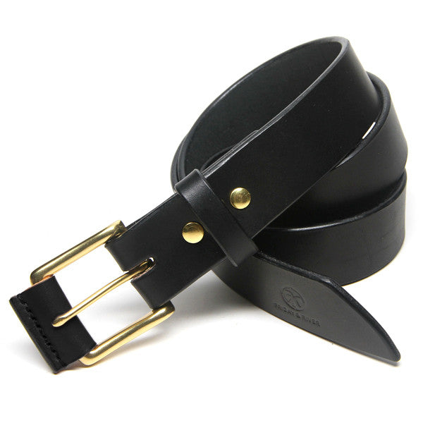 Men's Custom Black Leather Belt with Brass Hardware