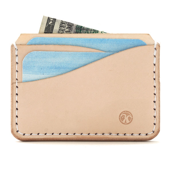 five pocket leather card holder with cards and bills