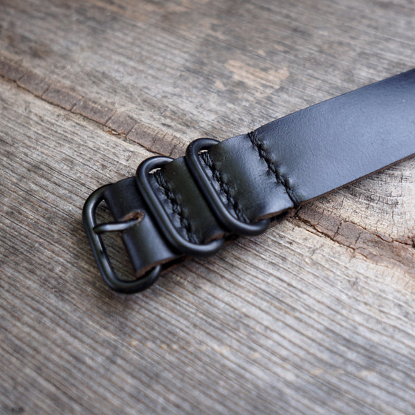 black horween nato watch band with black hardware