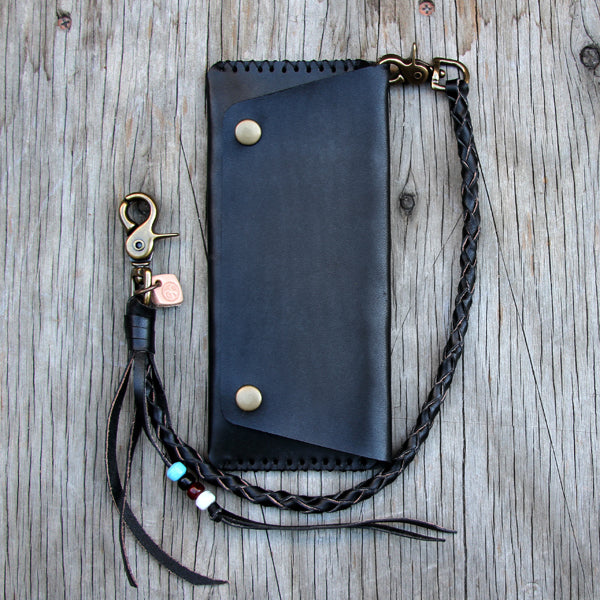 braided leather wallet chain with trucker wallet