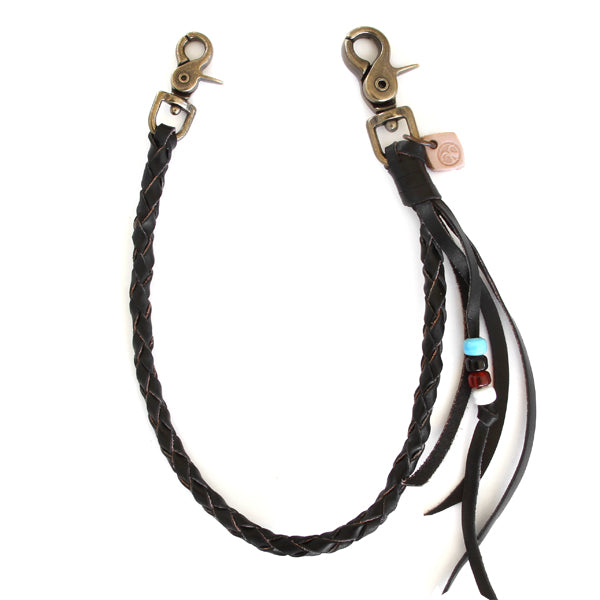 Black braided leather wallet lanyard
