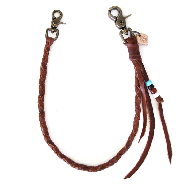 Brown braided leather wallet chain