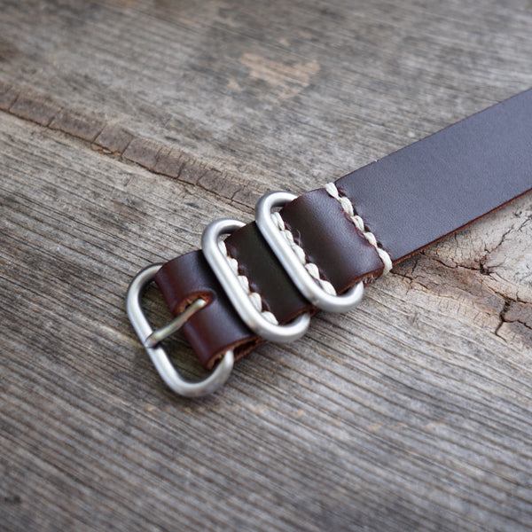 Tan horween chromexcel watch band with stainless hardware