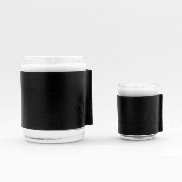 Black leather wrapped small candles 