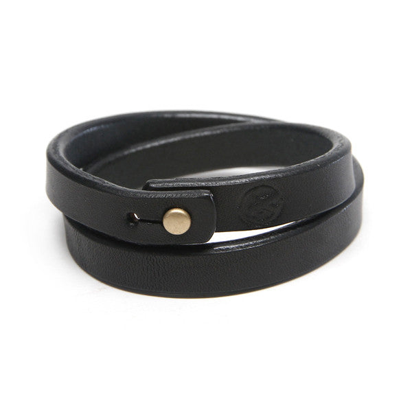 Black double wrap leather bracelet
