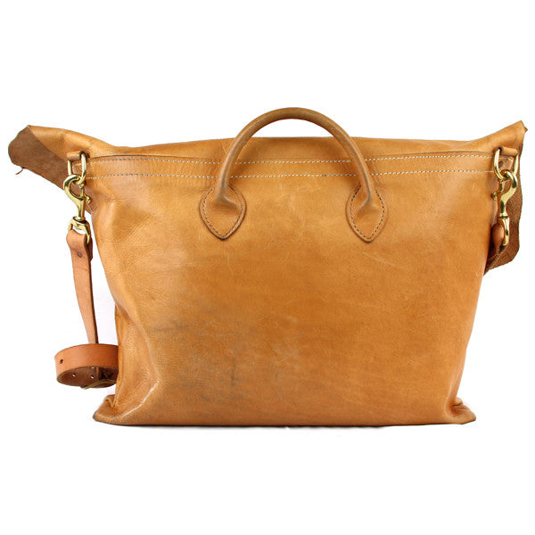large veg tan leather messenger bag back