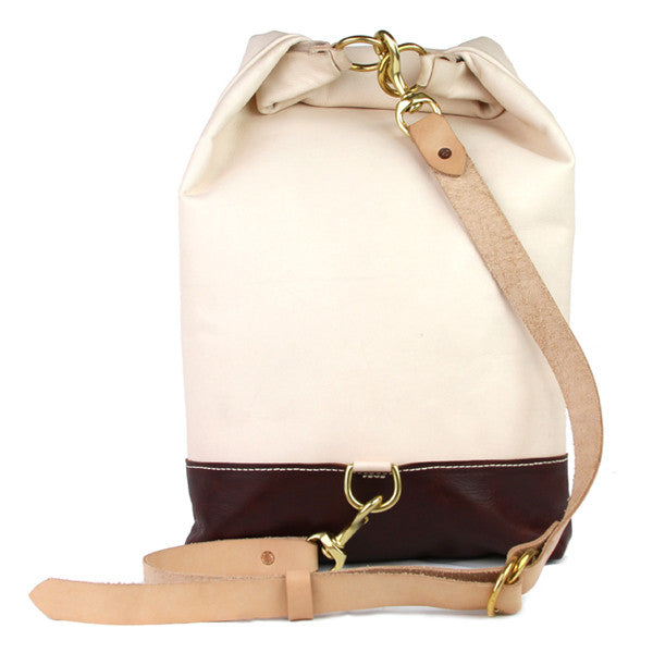 Leather sling backpack back with leather strap