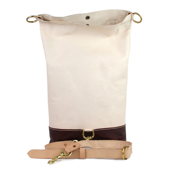 leather rolltop backpack sling open