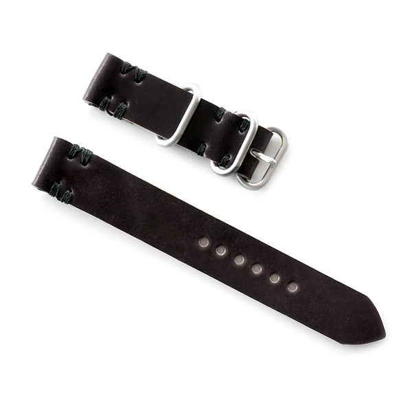 Black and burgundy shell cordovan watch bands with stainless steel buckle hardware