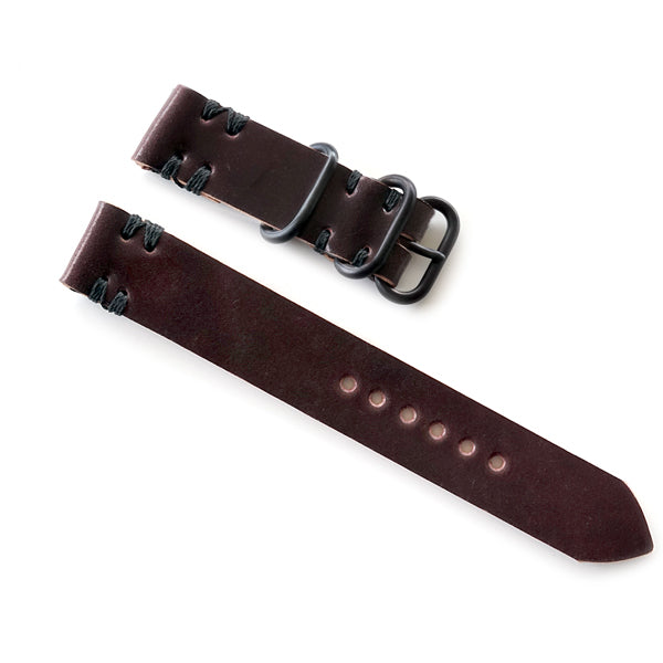 Burgundy Shell Cordovan 2-Piece Nato Style Watch Band with black pvd buckle hardware