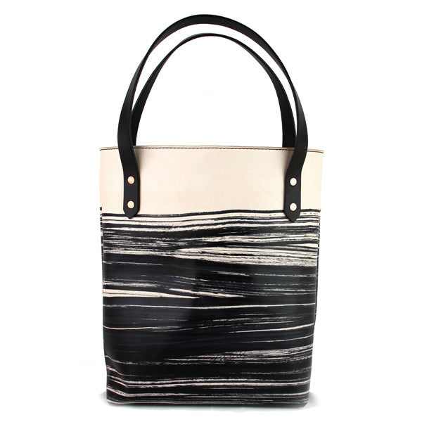 black veg tan leather tote bag