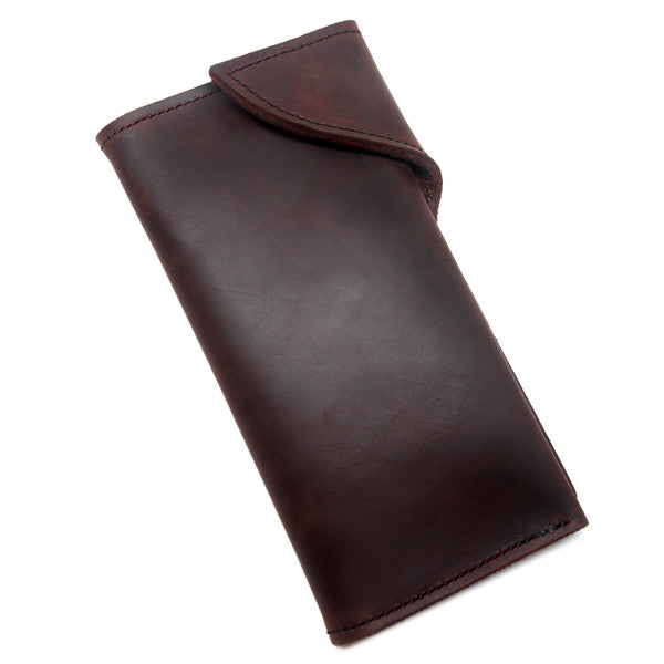 Oiled brown leather long wallet