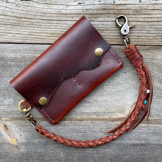 Hand crafted mid sized leather trucker wallet